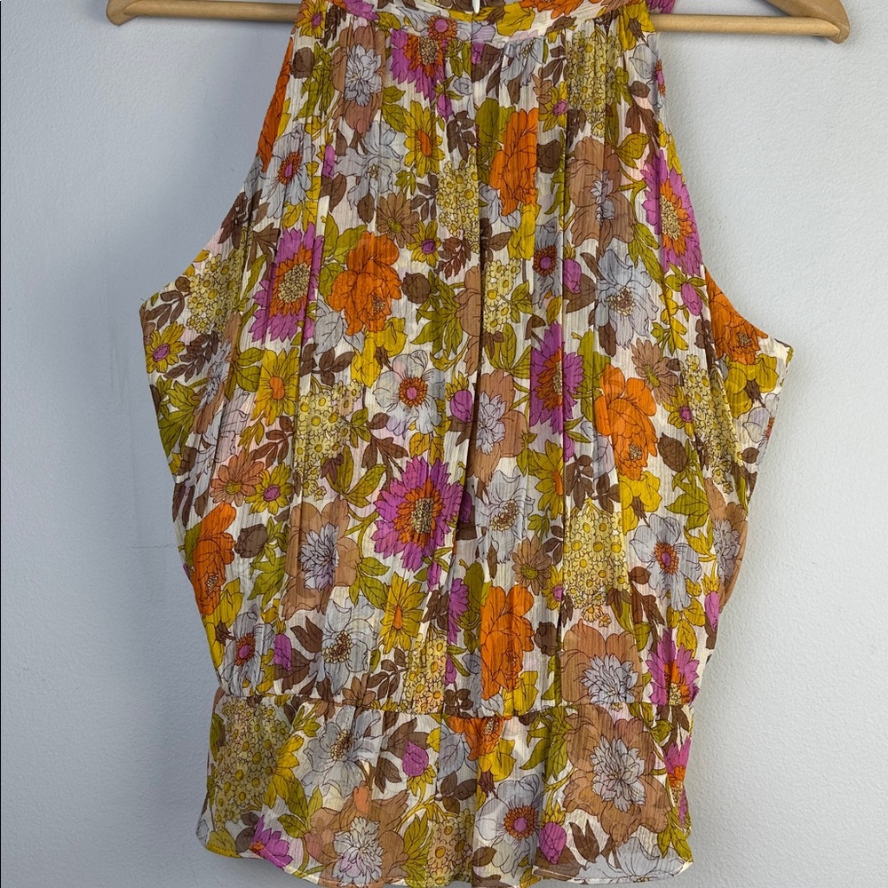 Veronica Beard Kailani Floral Silk Peplum Blouse in Stone Multi Size 10 Feminine - Picture 12 of 16